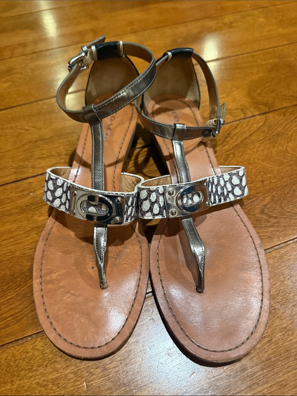 Coach Ines Wedge Sandals in Tan / zebra size 7.5